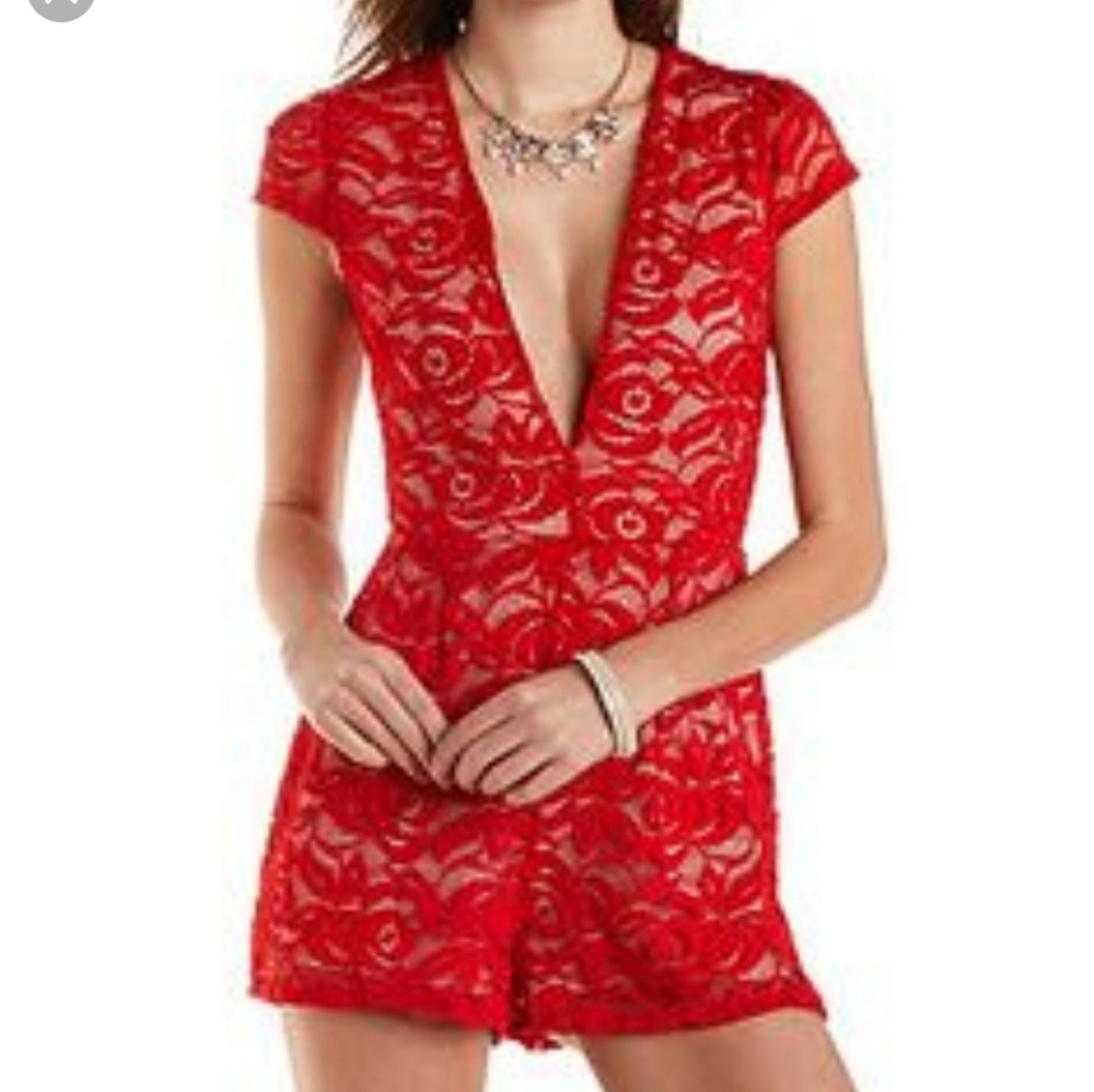 Charlotte Russe Red Lace Romper